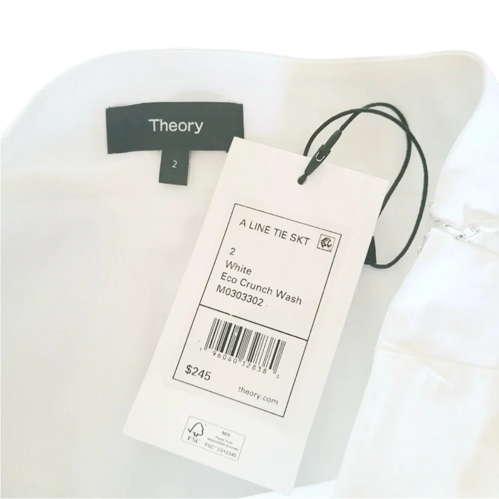 NWT THEORY A-Line Linen Tie Skirt White Eco Crunch Wash